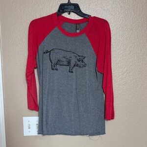 Red and Gray Kids Raglan Shirt with Pig Design